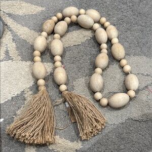 Natural Wooden Bead Necklace with Tassels